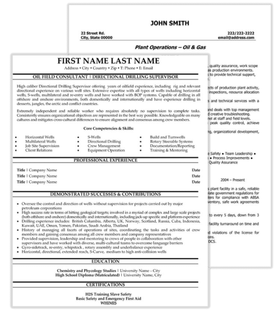 Oil & Gas Resume Samples